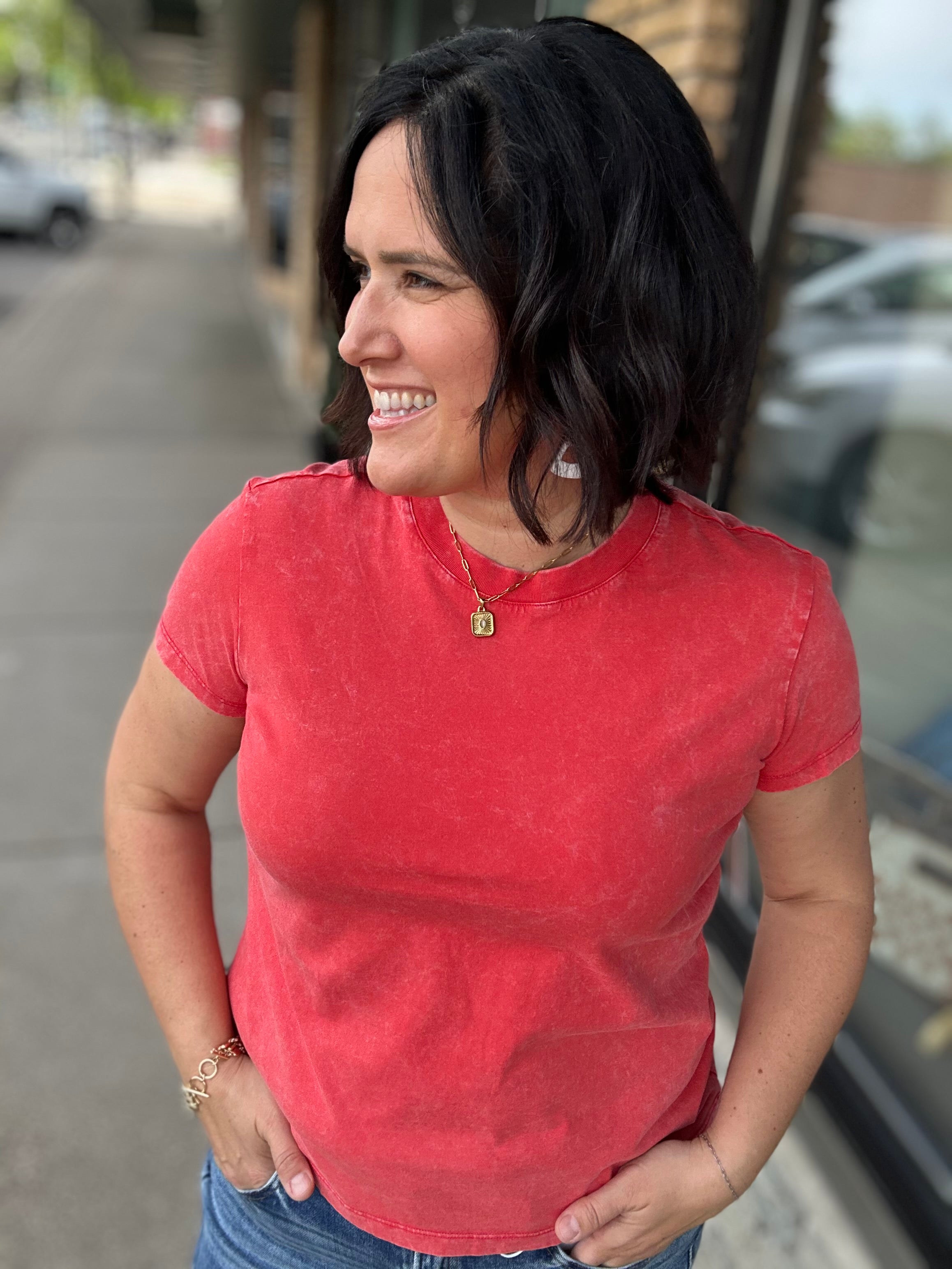 Red Mineral Wash Tee Top - Tee FLAG AND ANTHEM