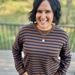 Navy & Brown Stripe Sweater Top - Sweater Mod Ref
