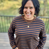 Navy & Brown Stripe Sweater Top - Sweater Mod Ref