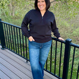 Black Quarter Zip Pullover Tops- Sweaters RAE MODE