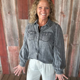 Black Denim Bubble Sleeve Tencel Shirt Tops - Button Ups DOE & RAE