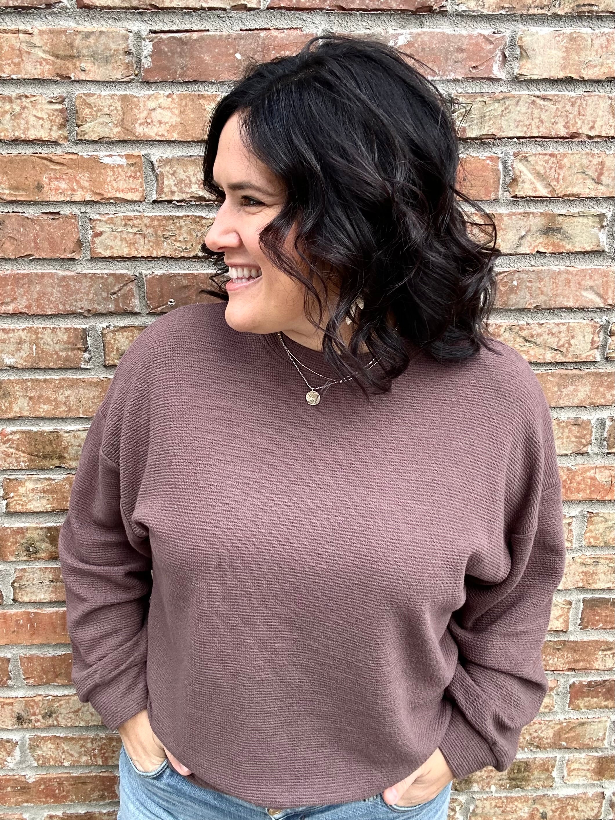 Brown Cloudy Knit Long Sleeve Top Top - Sweatshirt TRES BIEN