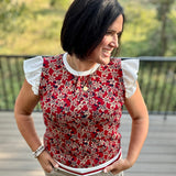 Contrast Burgundy Floral Knit Top