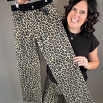 Coffee Leopard Wide Leg Jeans Bottom- Pants RISEN