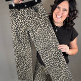Coffee Leopard Wide Leg Jeans Bottom- Pants RISEN