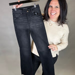 Black Raw Hem Flare Jean Bottoms - Pants RISEN
