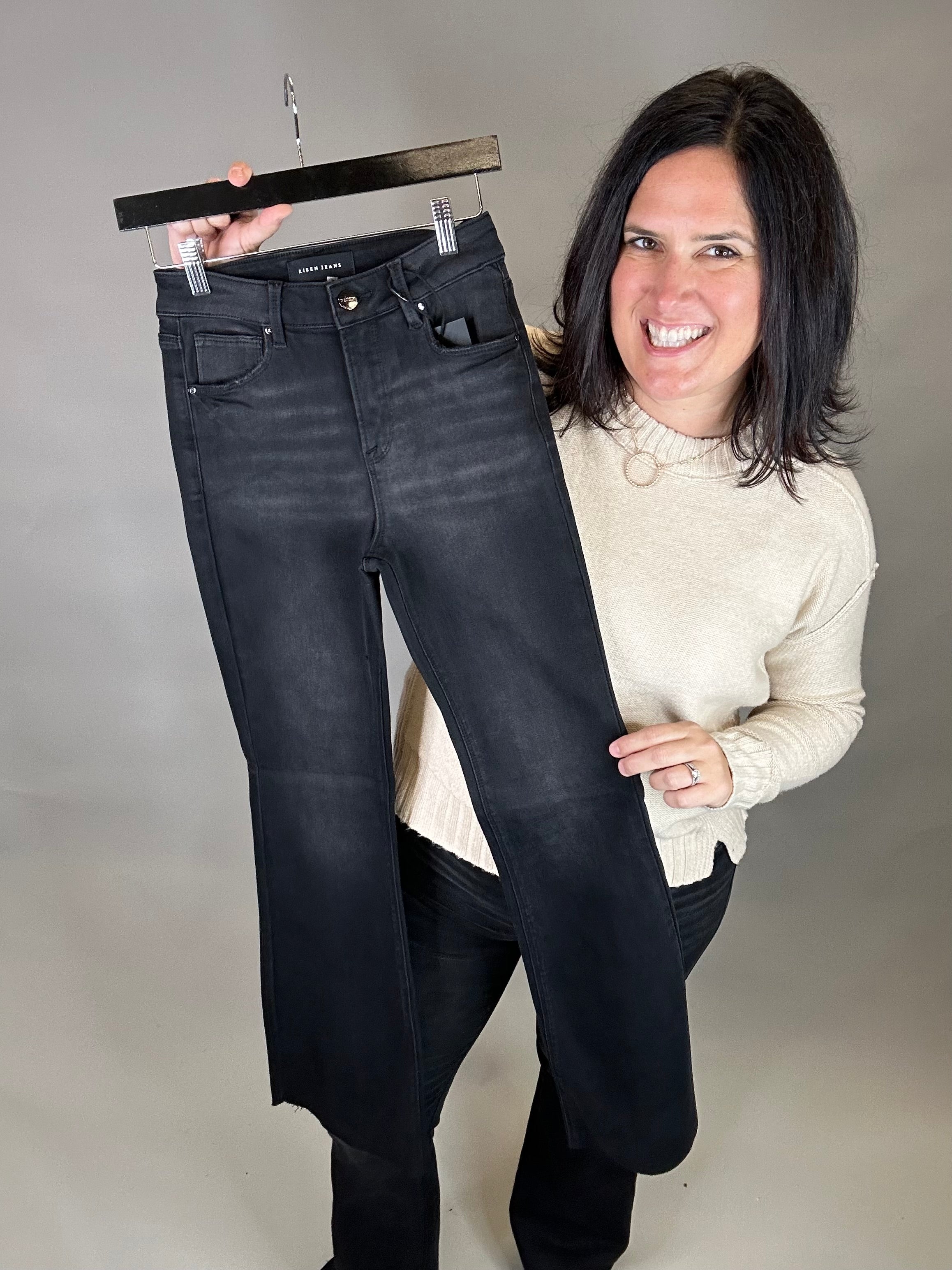 Black Raw Hem Flare Jean Bottoms - Pants RISEN