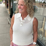 White Leigh Open-Knit Sweater Tank Top - Sweater FLAG AND ANTHEM