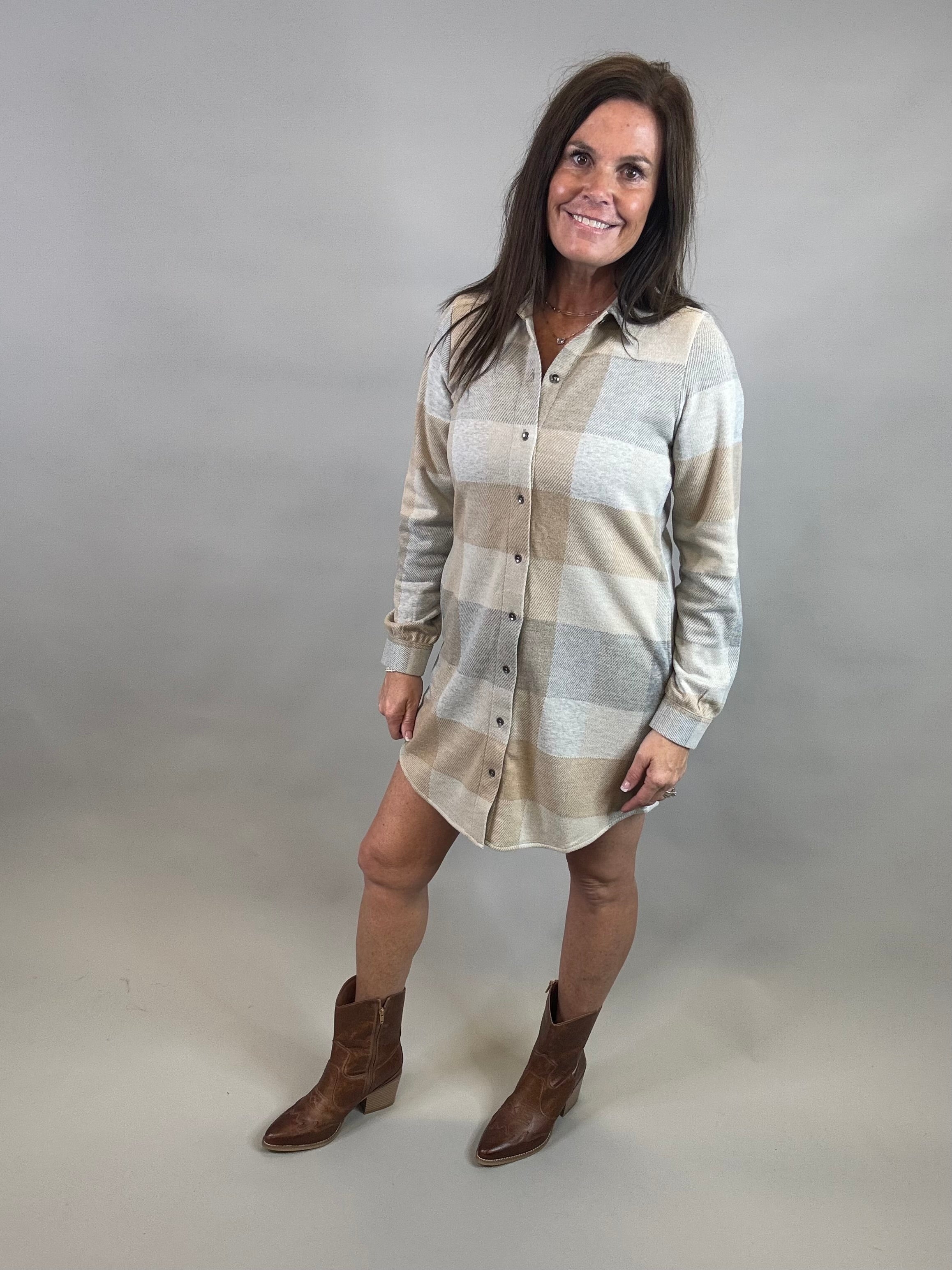 Grey/Tan Lynden Flannel Dress Dresses FLAG AND ANTHEM