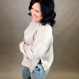 Stone Side Button Sweatshirt Top- Sweatshirts WISHLIST