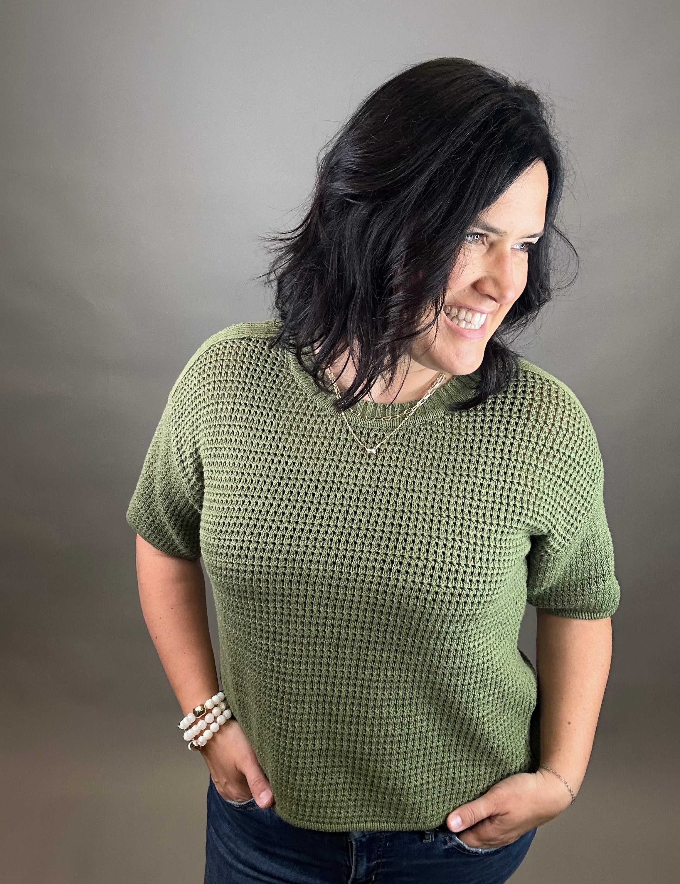 Dry Herb Boxy Short Sleeve Sweater Top - Sweater EE:SOME
