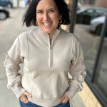 Sand Half Zip-Up Brushed Terry Top Top - Sweatshirt HEM & THREAD