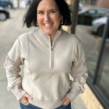 Sand Half Zip-Up Brushed Terry Top Top - Sweatshirt HEM & THREAD
