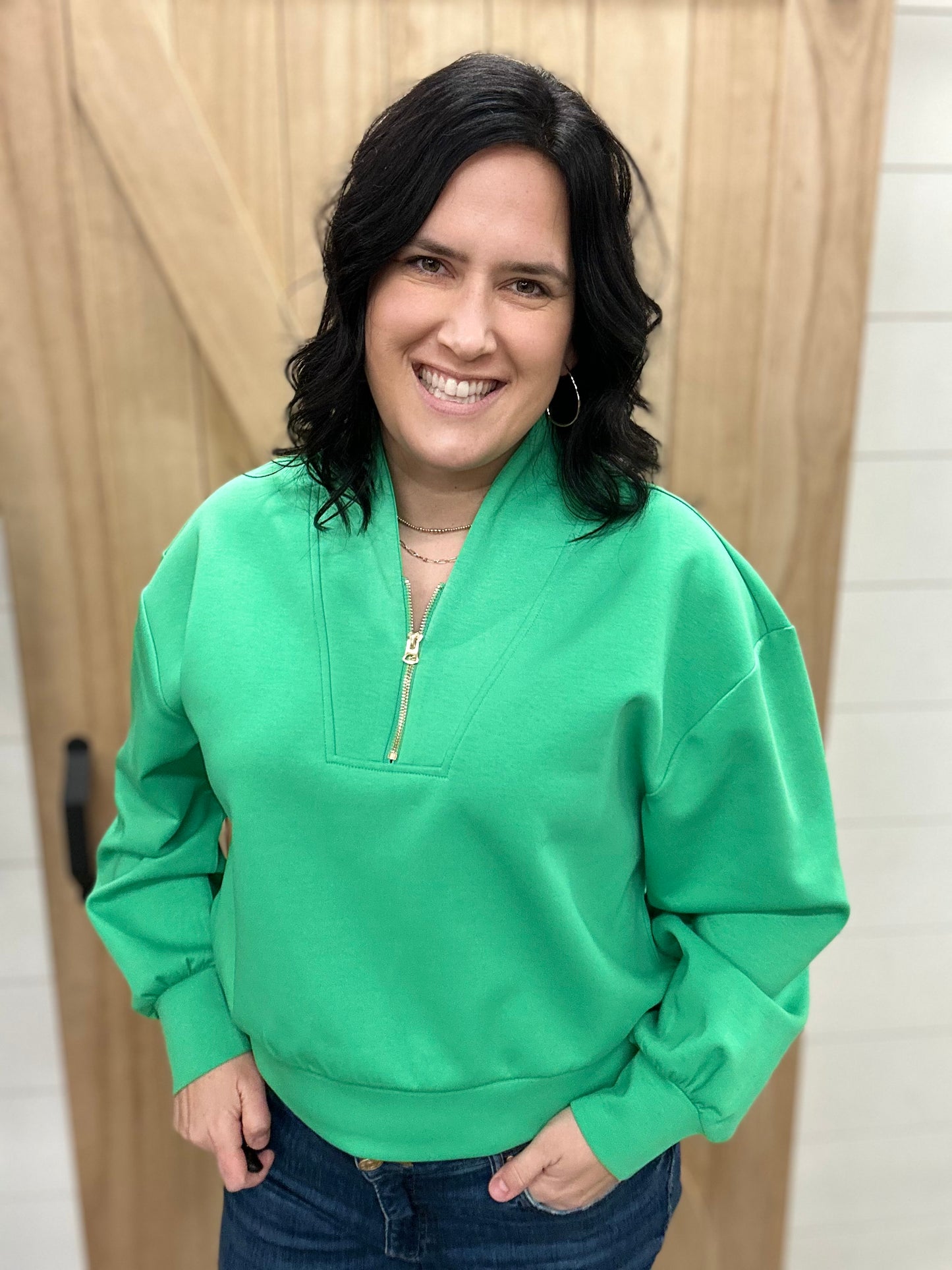 Green Half Zip Up Scuba Pullover