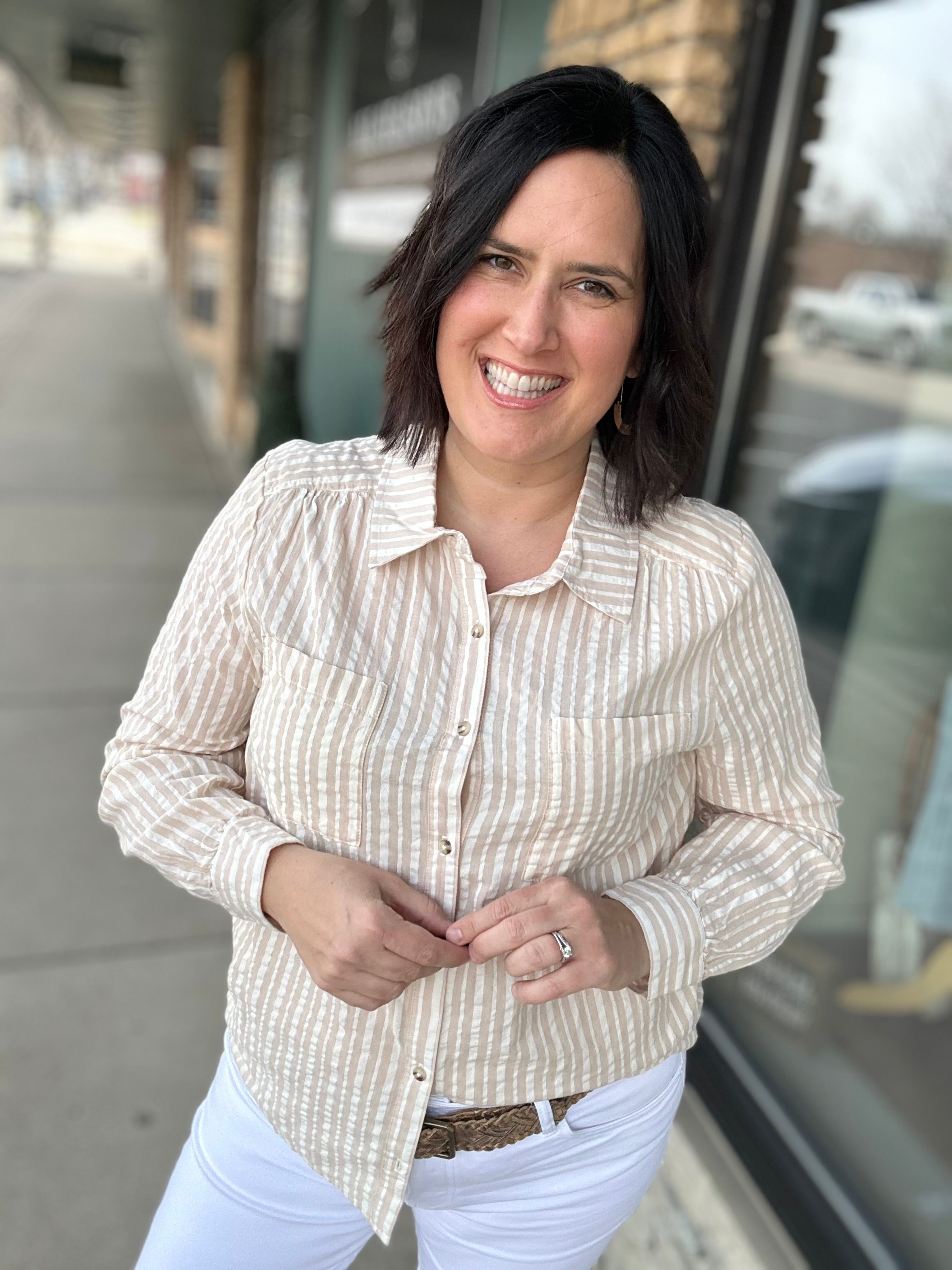 Ivory Taupe Clover Shirt Tops - Button Ups THREAD & SUPPLY