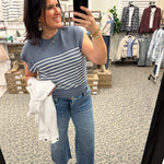 Denim Short Sleeve Cloudy Knit Stripe Top Top - Tee TRES BIEN