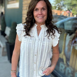 Cream Flutter Sleeve Button Down Top Tops- Blouses THML