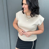 Beige Terry Crew Muscle Sweatshirt Top - Tee DOE & RAE