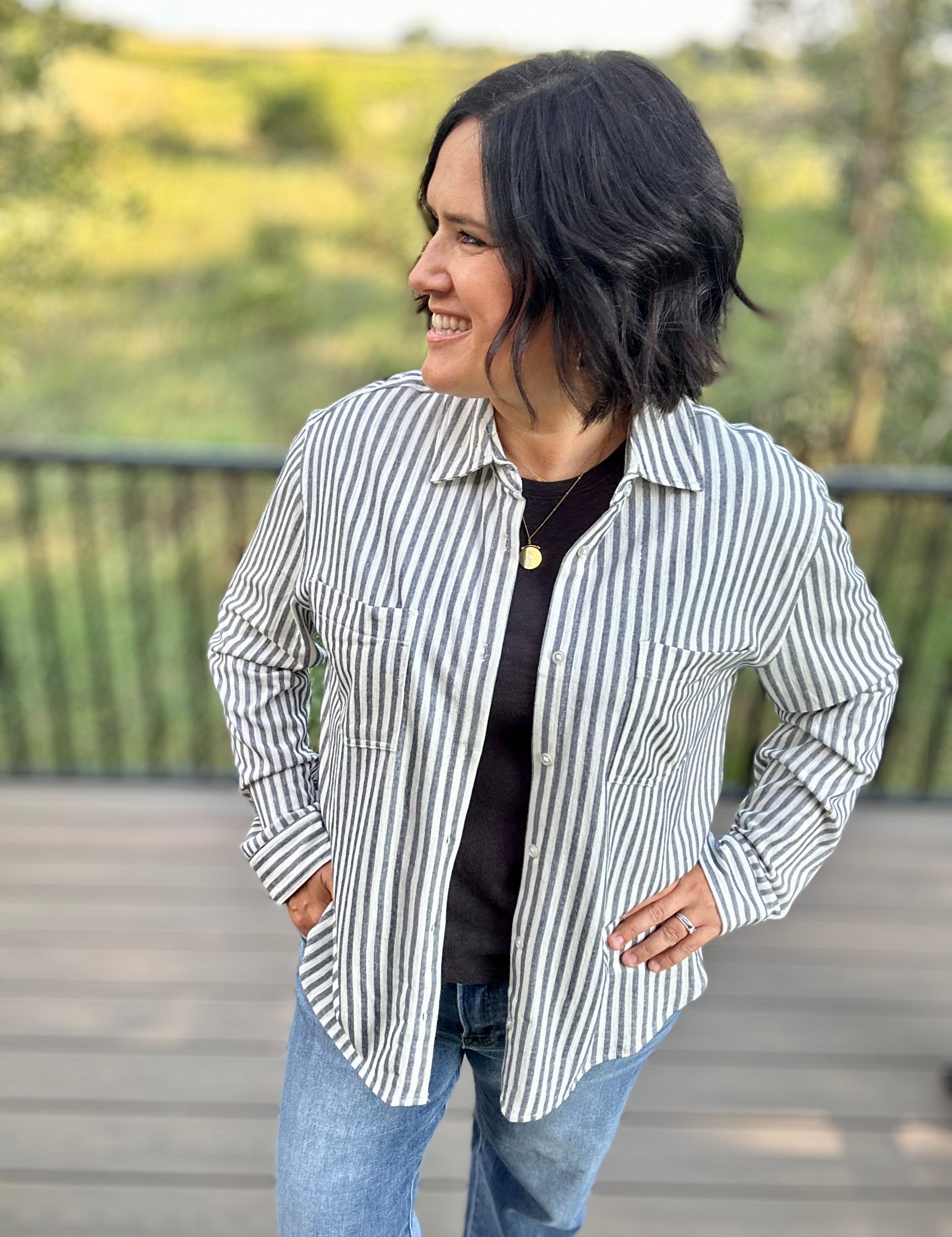 Reese Button Up Stripe Top Eclipse Tops - Button Ups Z Supply