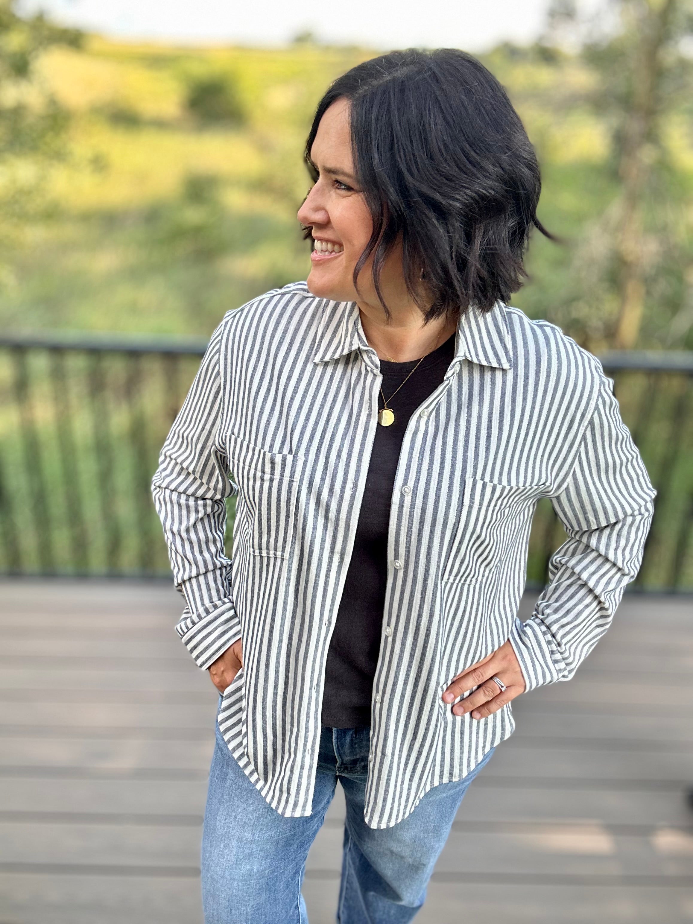 Reese Button Up Stripe Top Eclipse Tops - Button Ups Z Supply