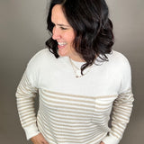 Creamy Oat Striped Pocket Sweater Top - Sweater STACCATO