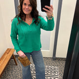 Green Drawstring Knit Hooded Sweater