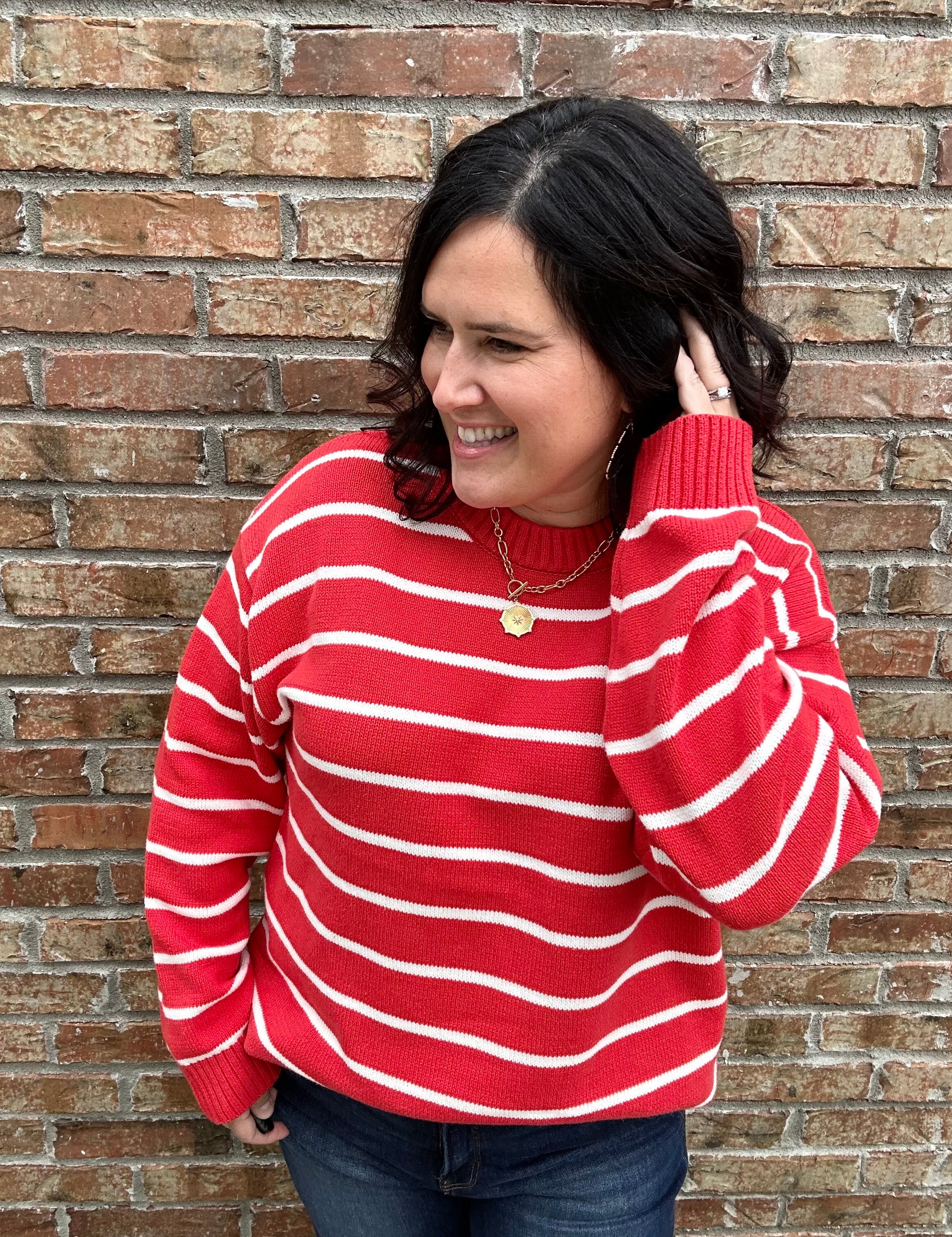 Chili/White Stripe Sweater Top - Sweater WISHLIST