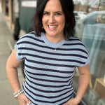 Blue Ashley Striped Sweater Top - Sweater FLAG AND ANTHEM