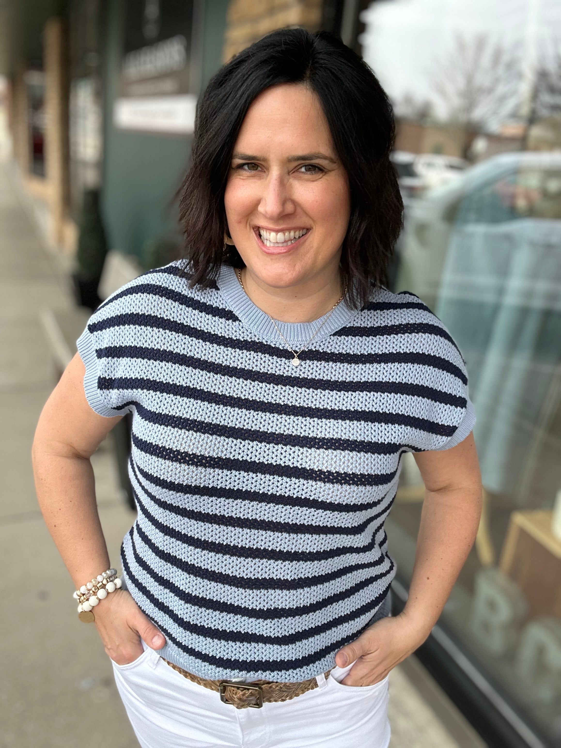 Blue Ashley Striped Sweater Top - Sweater FLAG AND ANTHEM