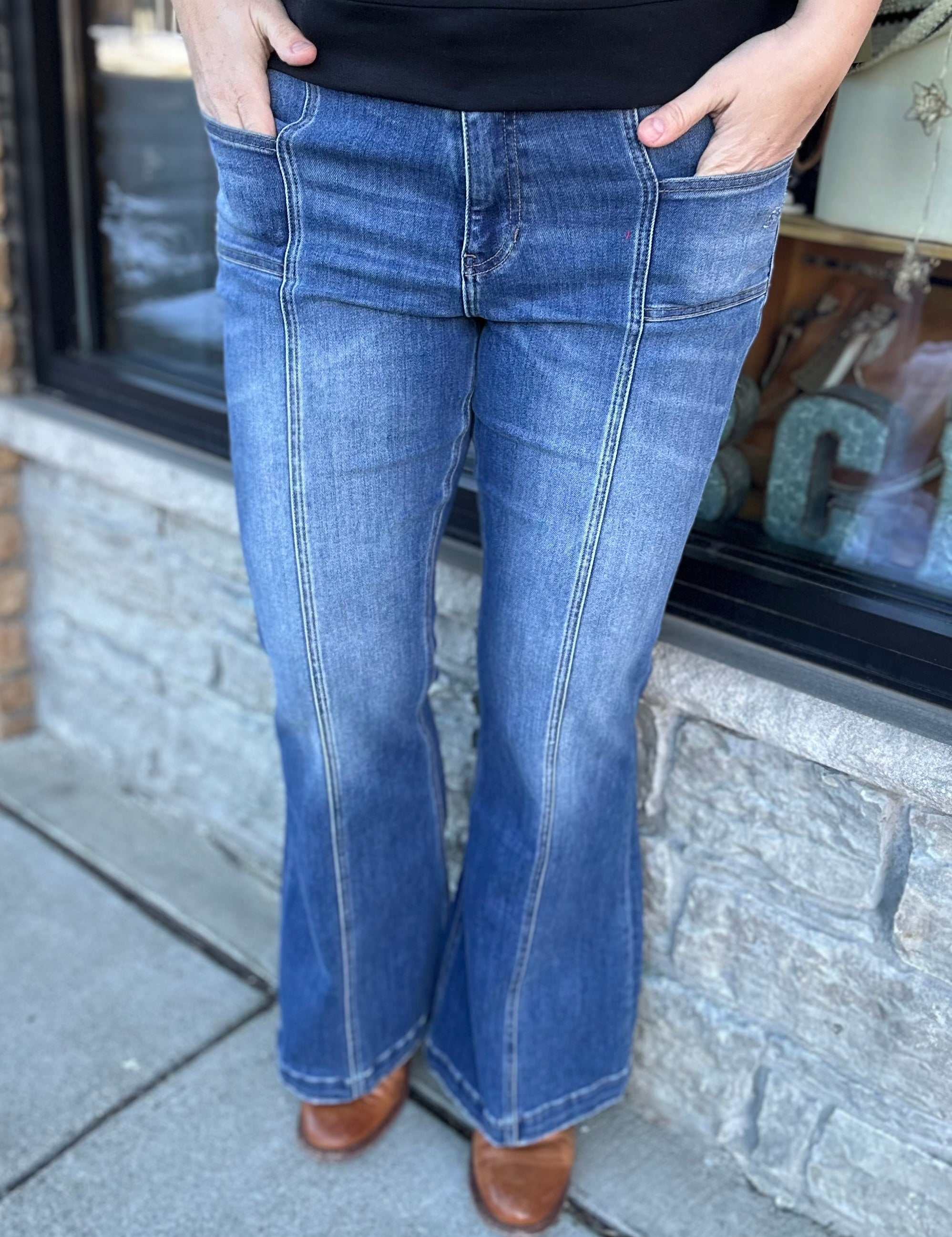 Blue Stone Vintage Wash Flare Jean Bottoms - Pants MICA DENIM