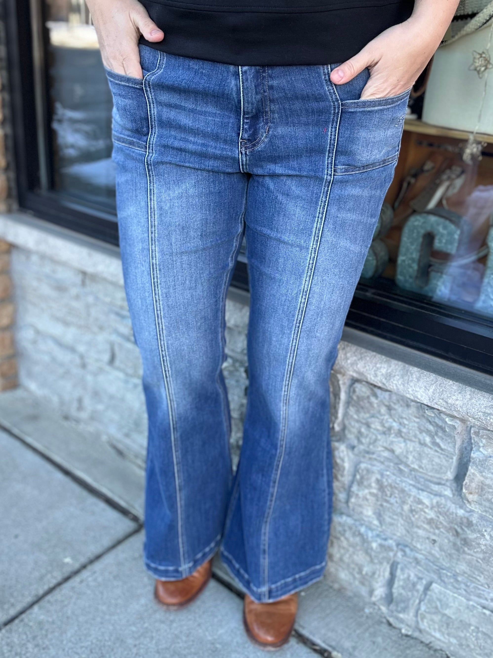 Blue Stone Vintage Wash Flare Jean Bottoms - Pants MICA DENIM