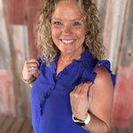 Royal Frill Split Neck Blouse Tops- Blouses STACCATO