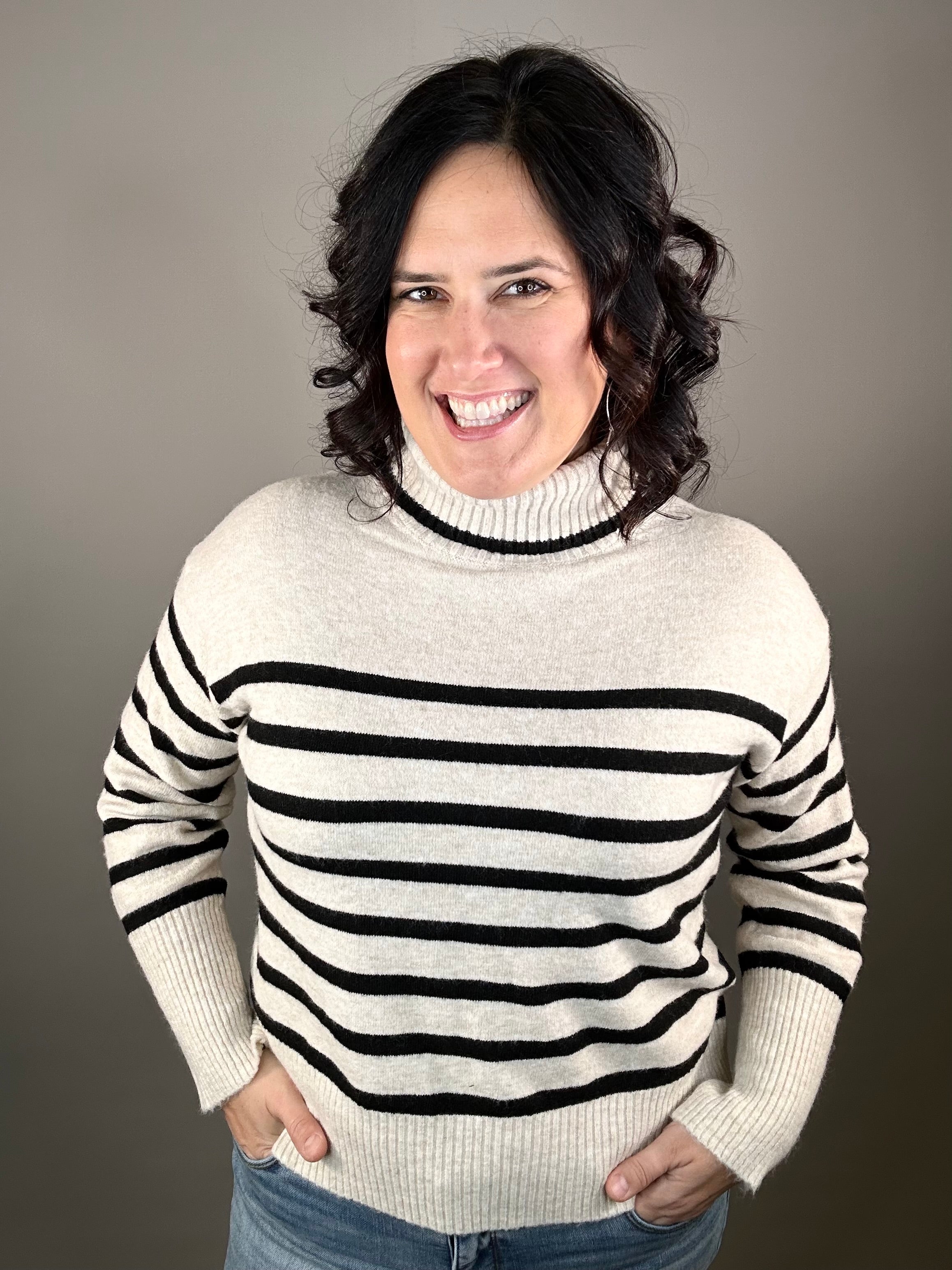 Parley Oatmeal Black Stripe Sweater Top - Sweater VELVET HEART