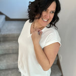 Ivory Waffle Knit V Neck Top - Tee ANDREE