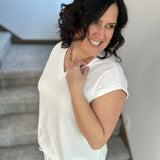 Ivory Waffle Knit V Neck Top - Tee ANDREE