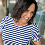 Royal & White Striped Puff Sleeve Top Tops- Sweatshirts JODIFL