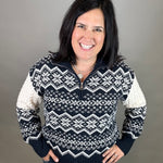 Navy Jacquard Half Zip Sweater Top - Sweater HEM & THREAD