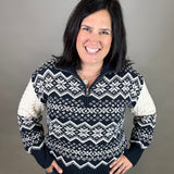 Navy Jacquard Half Zip Sweater Top - Sweater HEM & THREAD