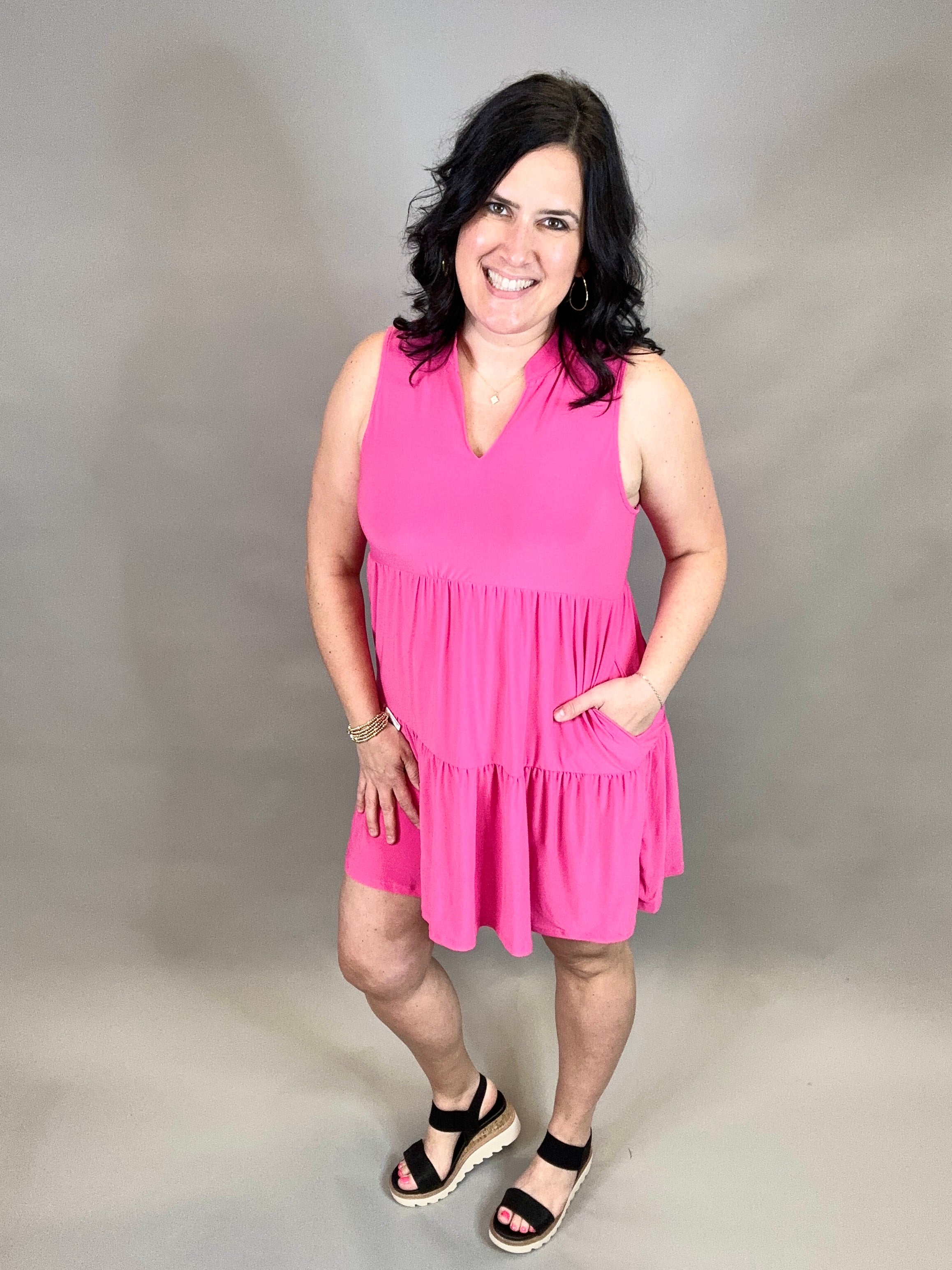 Hot Pink Liz Tiered Dress Dresses DEAR SCARLETT