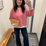 Red/Grey Striped Pullover Top- Sweatshirt MIOU MUSE