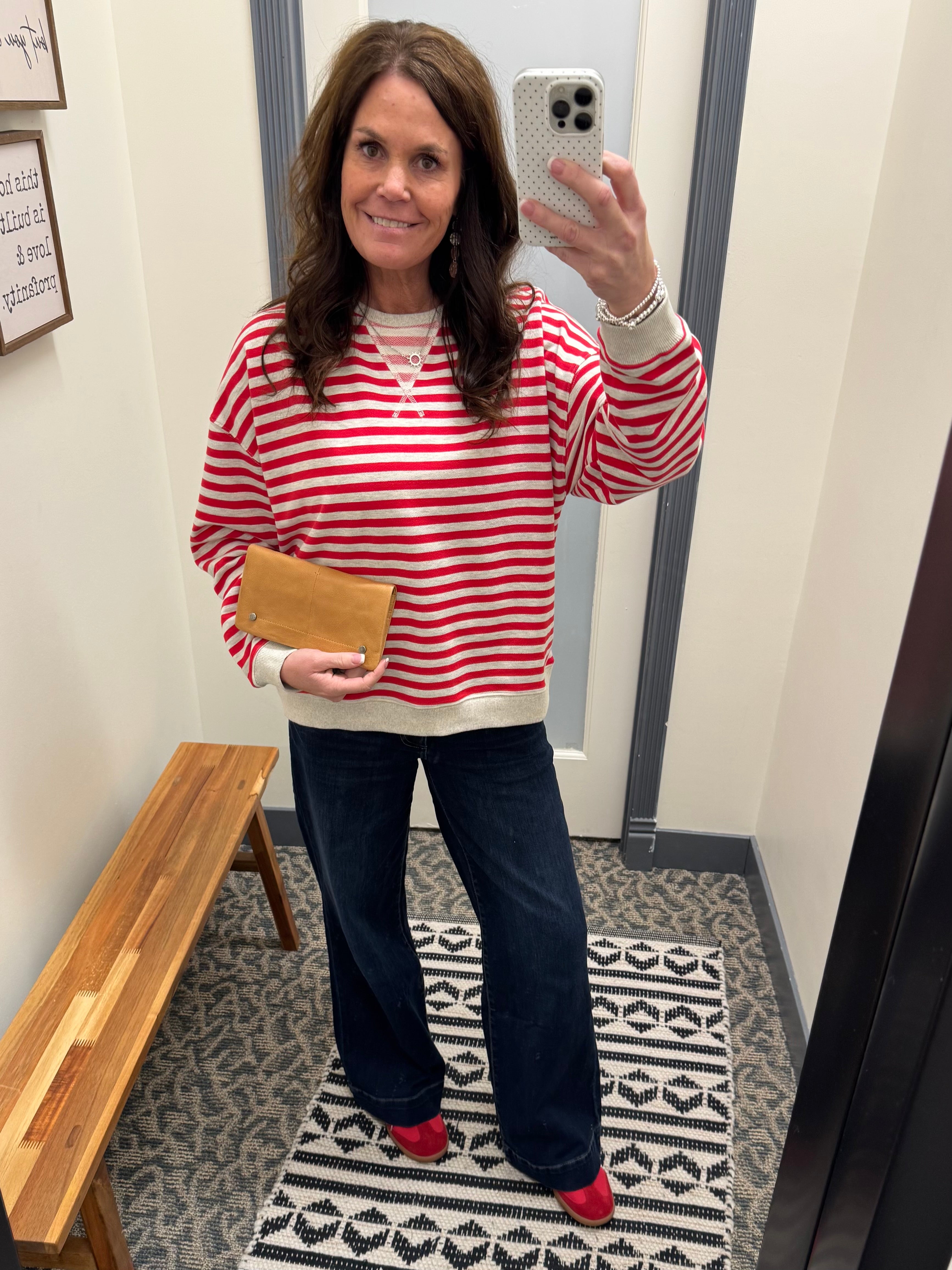 Red/Grey Striped Pullover Top- Sweatshirt MIOU MUSE