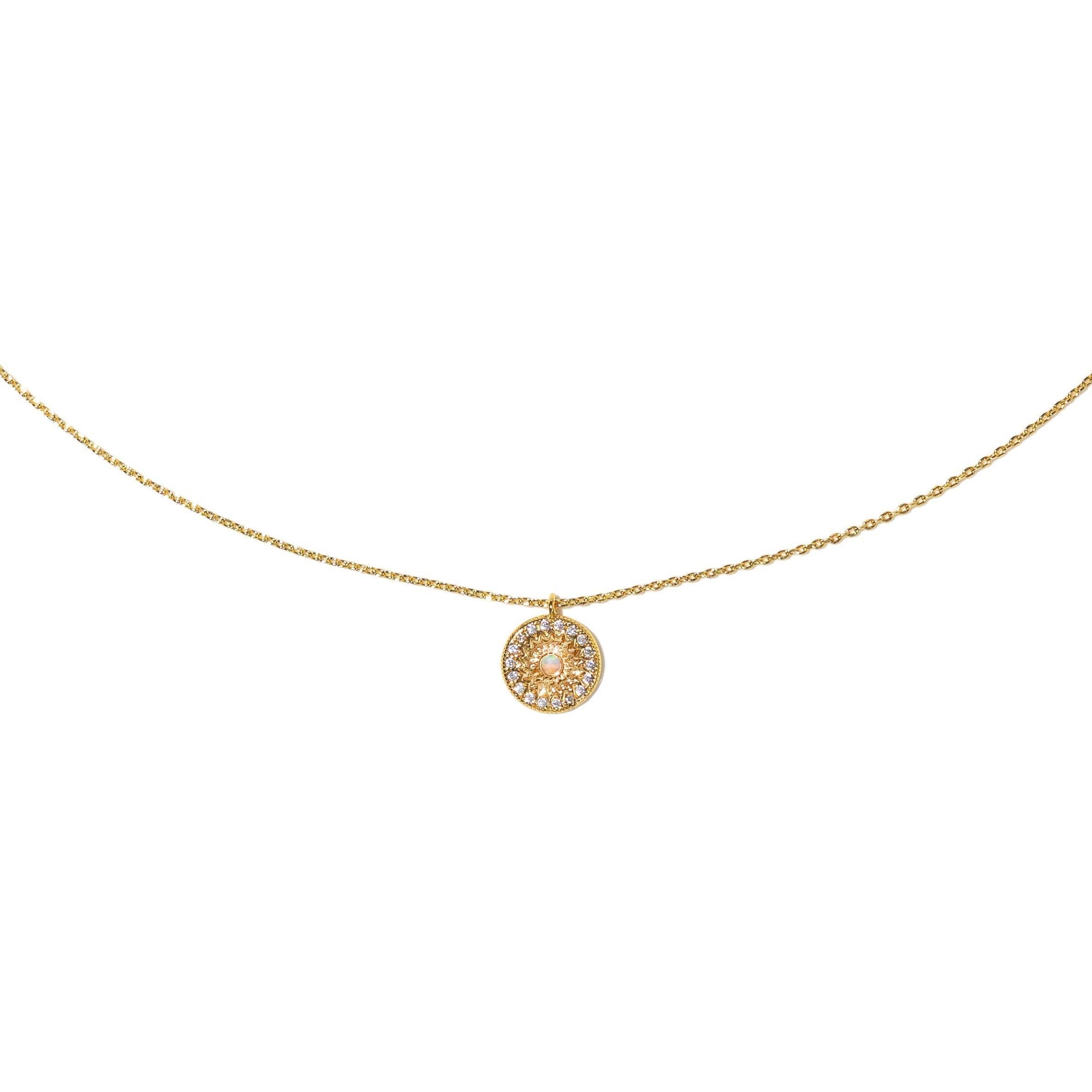 18K Gold Sun Opal Pendant Necklace Jewelry- Necklace Brenda Grands Jewelry