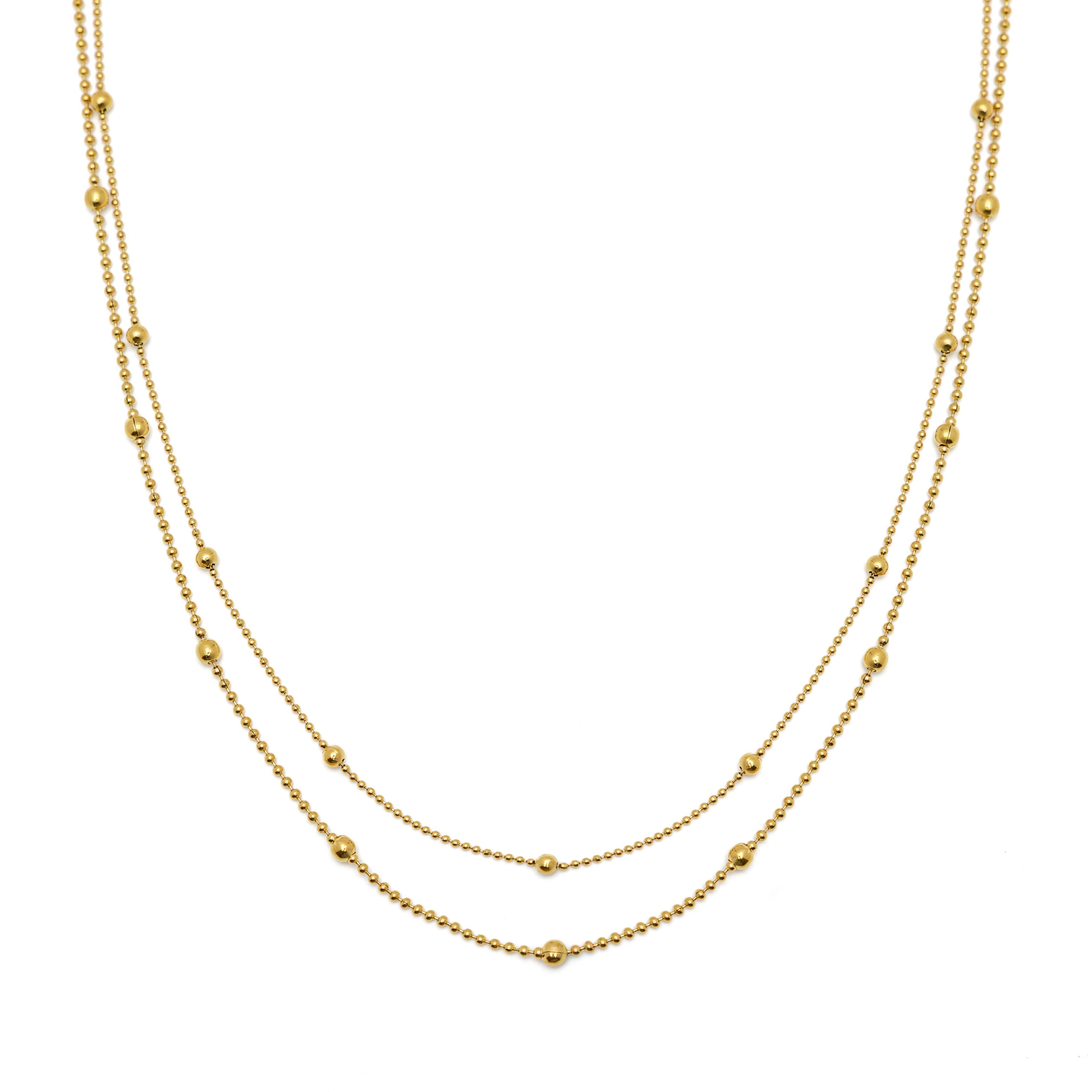 Waterproof Gold Double Beaded Necklace Jewelry- Necklace Brenda Grands Jewelry