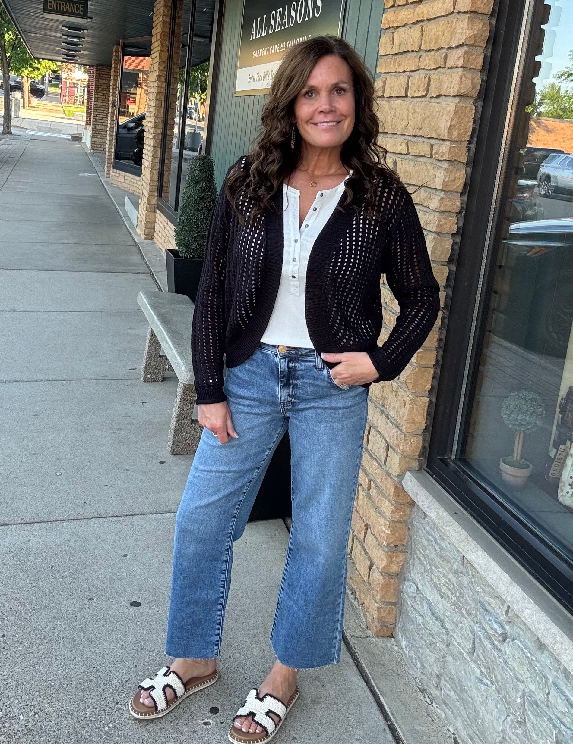 Black Open Knit Cardigan Tops- Cardigans COZY CO.