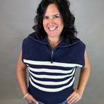 Navy Striped Half Zip Sweater Top Top - Sweater DOE & RAE