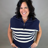 Navy Striped Half Zip Sweater Top Top - Sweater DOE & RAE