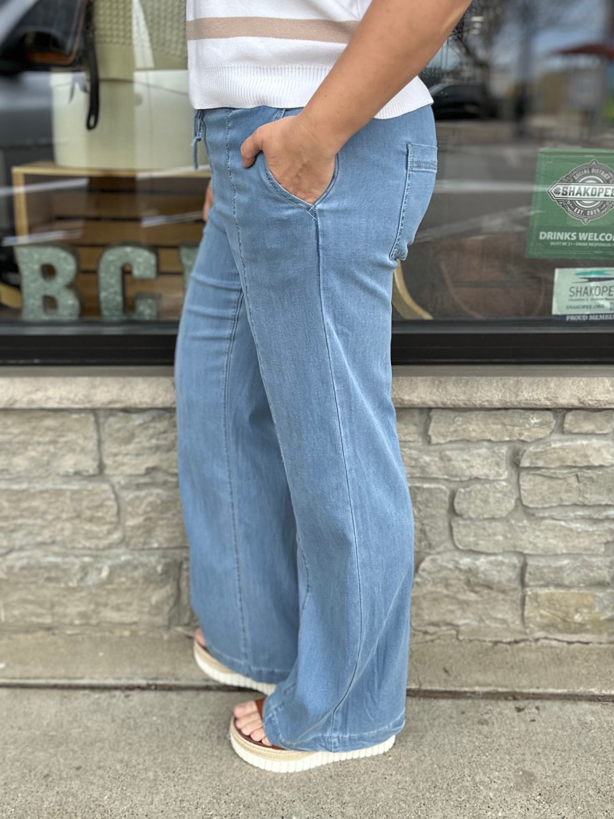 French Blue Wide Leg Pants Bottoms - Pants MICA DENIM