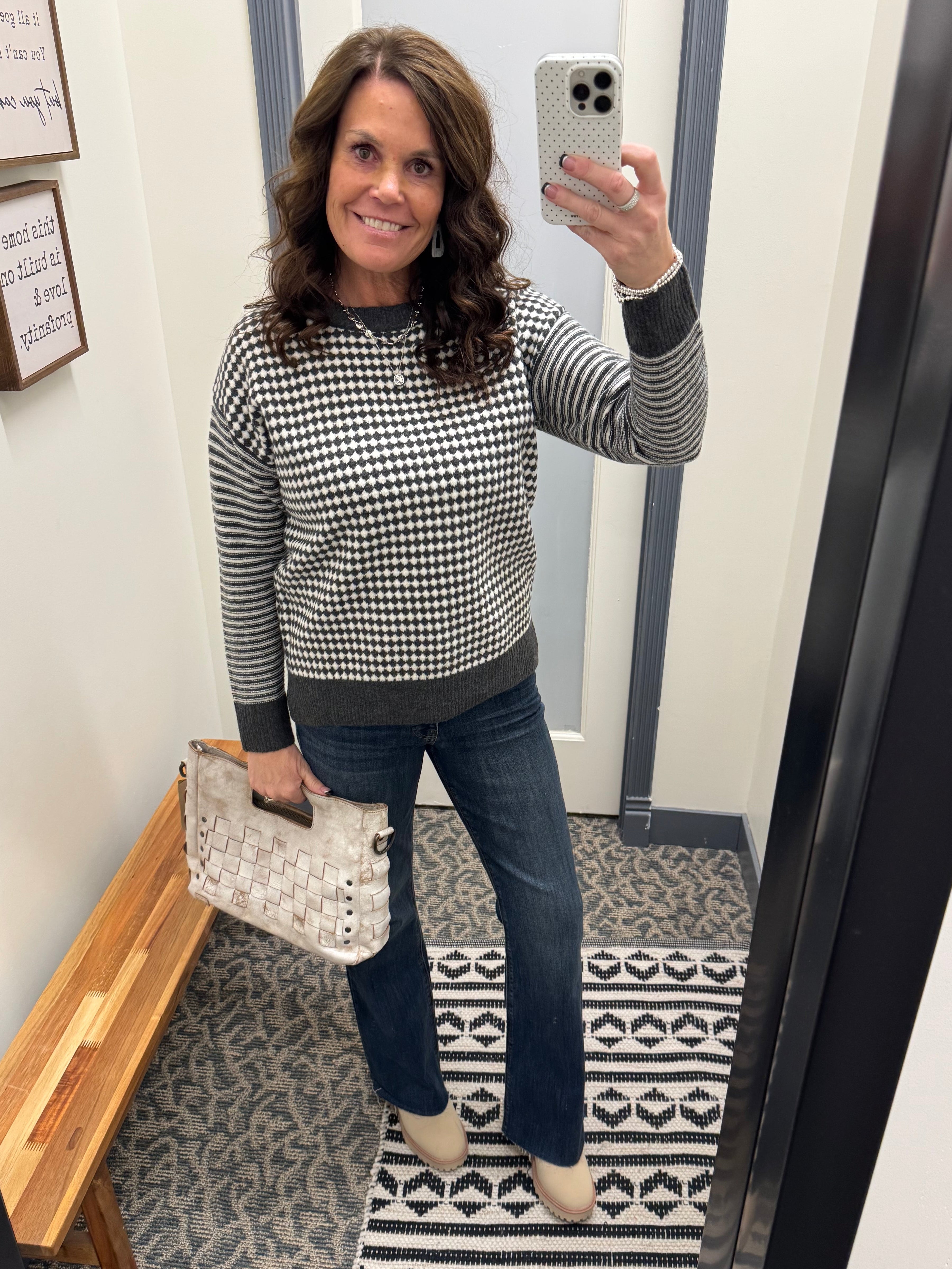 Charcoal Mixed Pattern Sweater Top - Sweater STACCATO