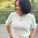 Cream Ruffle Puff Sleeve Cable Knit Top