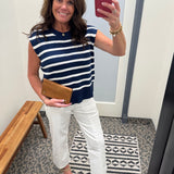 Navy Striped Crew Neck Sleeveless Sweater Top - Sweater STACCATO
